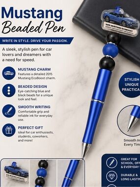 Hand Crafted Blue and Black Decorative Bead Pen